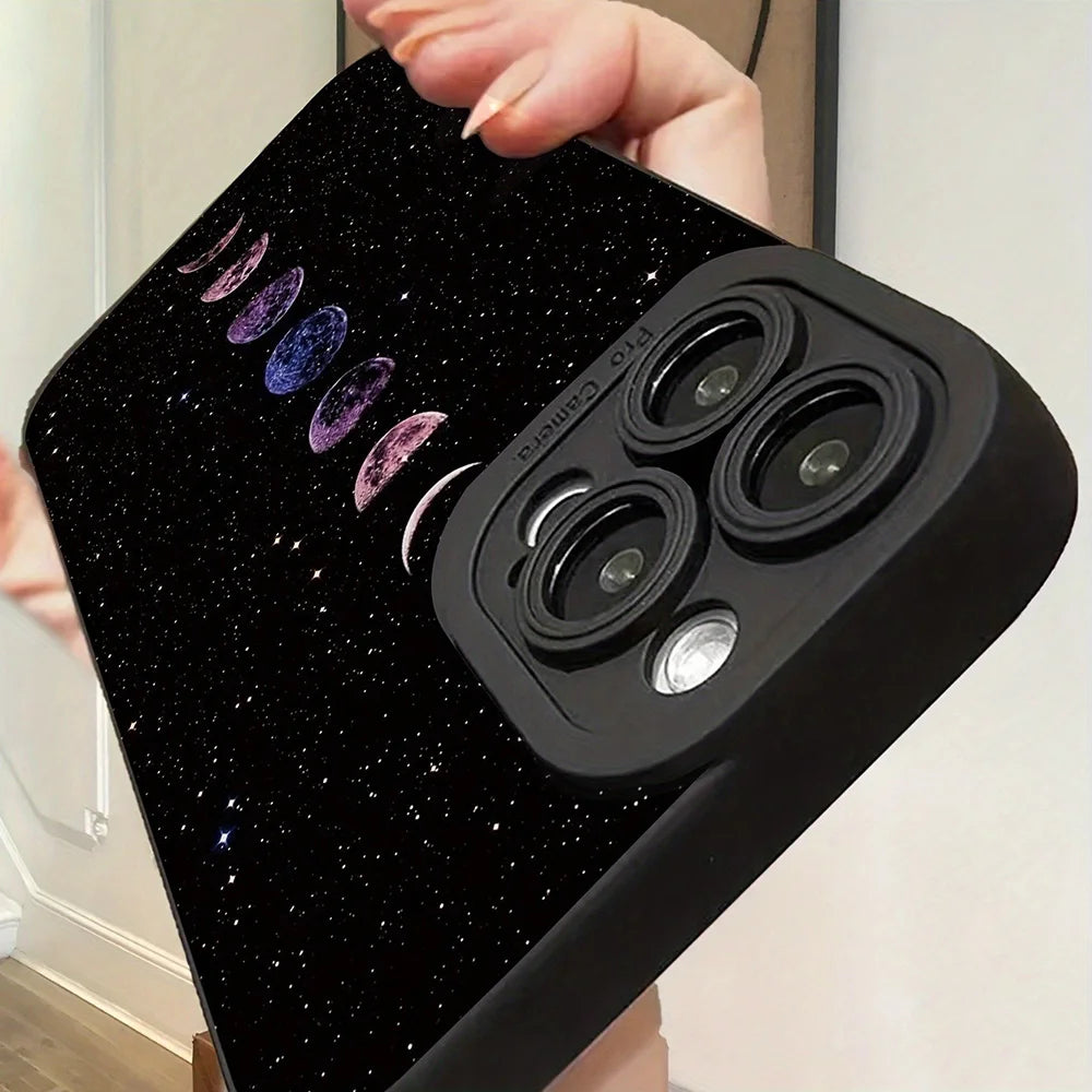 Precise Hollow Moon Star Planet Glitter Eclipse Painted Phone Case For iPhone 17 16 Pro Max 15 14 13 12 11 XS XR 7 8 Plus Cover