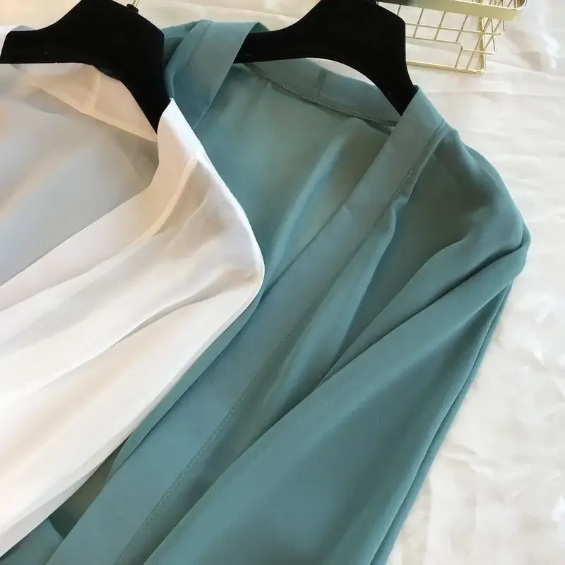Long Shirts Women Summer Girls Sunscreen Clothing Seethrough Thin Loose Solid Simple Leisure All-match Korean Style Chiffon Tops