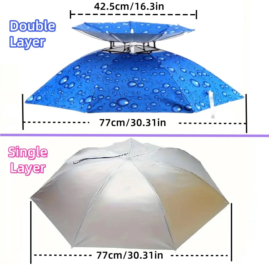 Rain Umbrella Hat Foldable Sun Shade Waterproof Fishing Headwear Cap Beach Head Hats Double-Layer UV Protection Sunscreen