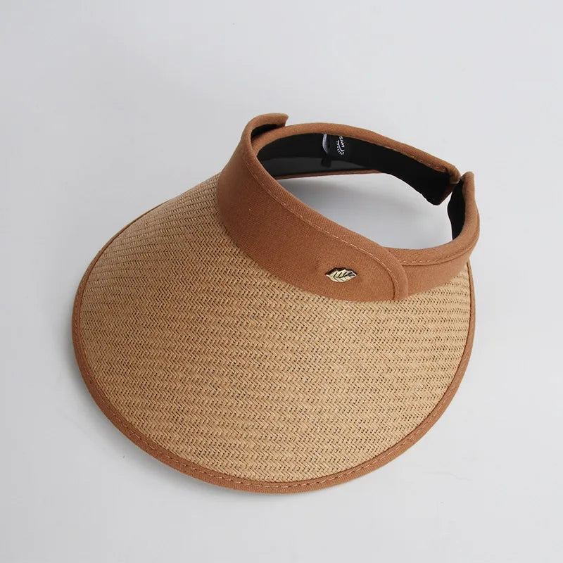 Hats for women Summer hat sun hat empty top Korean version headband black glue straw cap beach caps sunscreen panama  UTHAI S87