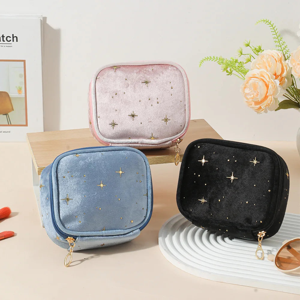 Mini Square Makeup Bag Women Portable Cosmetic Pouch for Lipstick Earphones Sanitary Napkins Storage