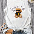 Women's Summer HELLO BEAR Crew Neck Breathable cartoon Print Large Casual Round Neck Sleeveless Loose Tank Top T-shirt