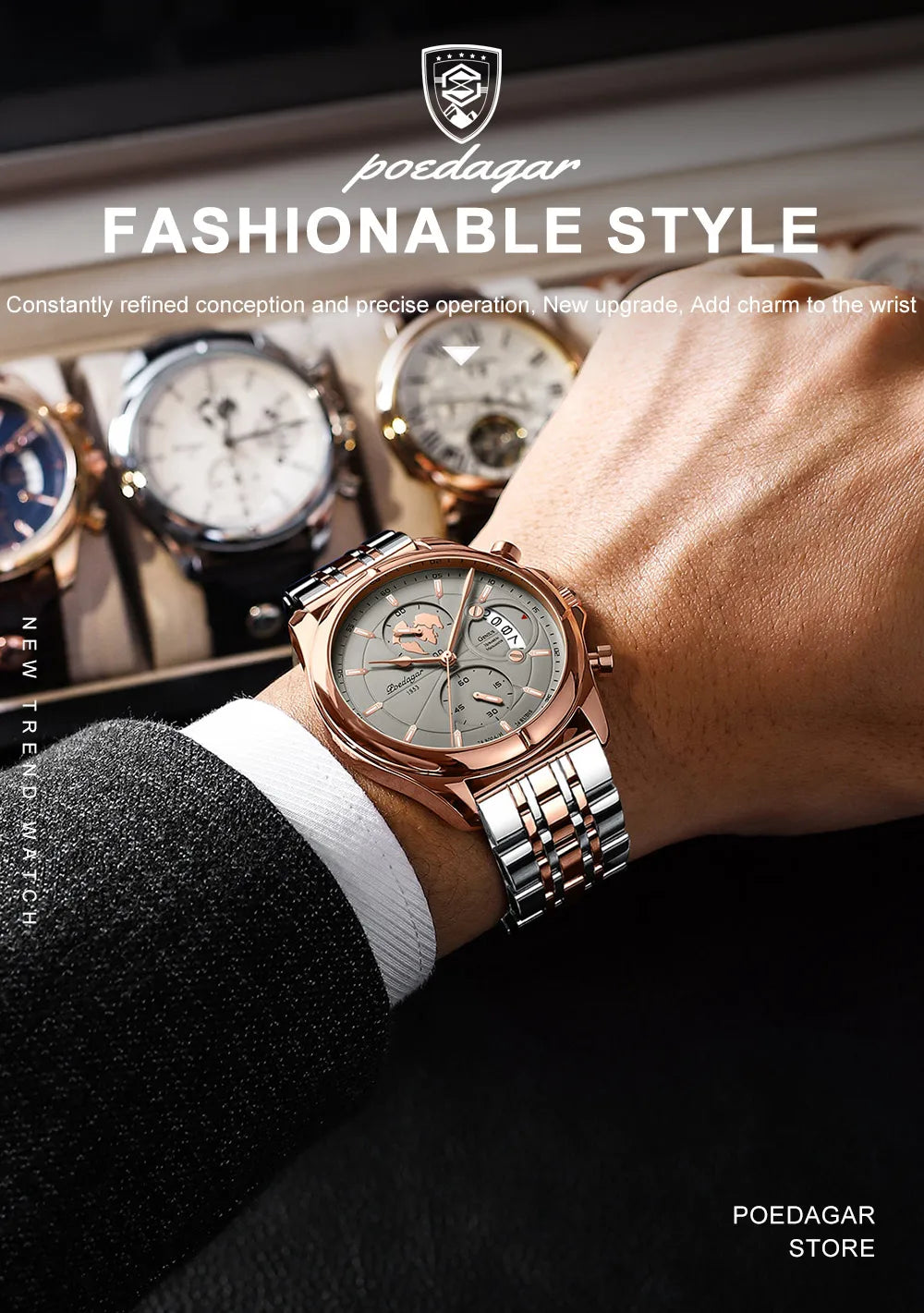 POEDAGAR Top Luxury Brand Casual Men Watch Chronograph Waterproof Date Full Steel Quartz Men's Watch Business Relogio Masculino