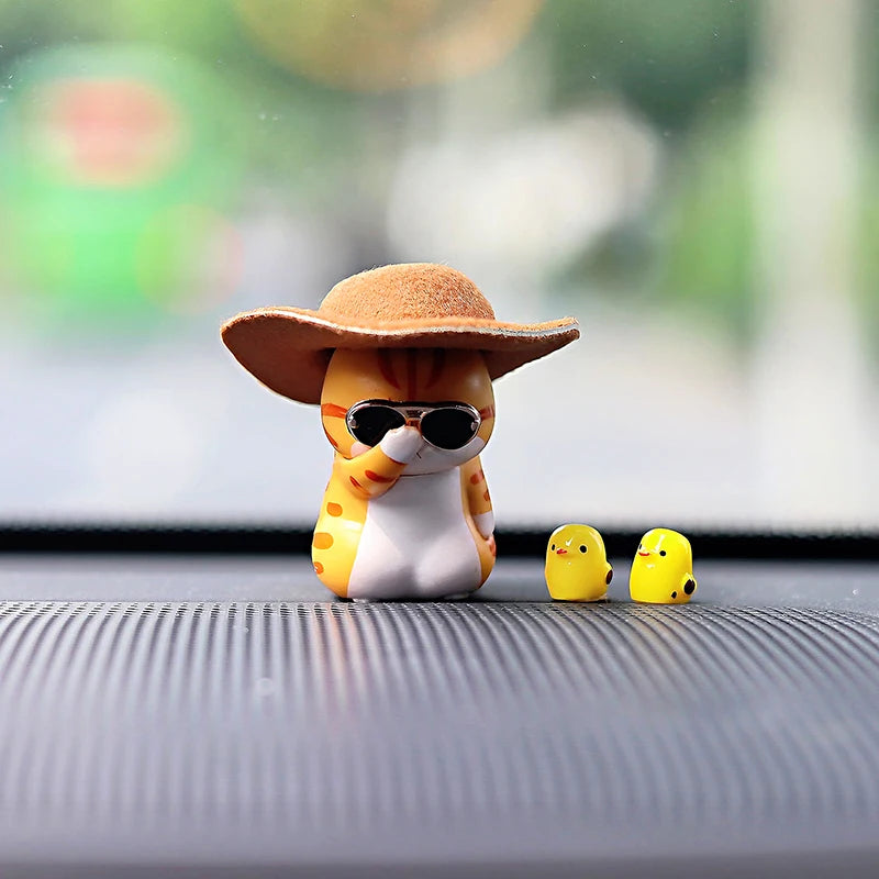 Cute Car Interior Decoration Accessories Cool Kitten Wearing Hat and Sunglasses Auto Dashboard DFecoration Ornaments For Car