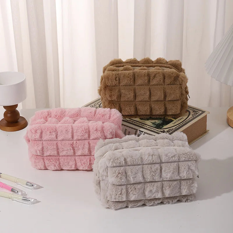 Office Supplies Zipper School Supplies Corduroy Pillow Plush Pencil Case Cosmetic Bag Storage Box Corduroy Makeup Bags