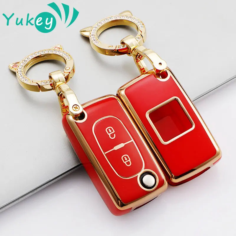 2 Button Folding Car Key Case for PEUGEOT 207 407 307 308 607 for Citroen C2 C4 C5 TPU Cover Fob Rubber Skin Protect Keychain