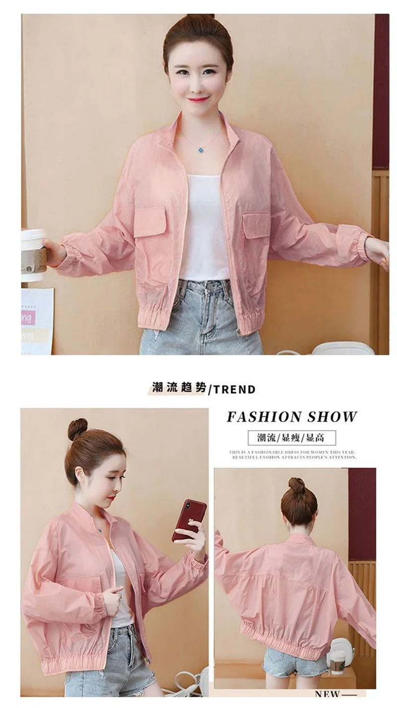 Women Sunscreen Clothing 2026 Summer Thin Short Jacket Korean Fashion Solid Versatile UV Resistant Jacket Female Tops Outerwear