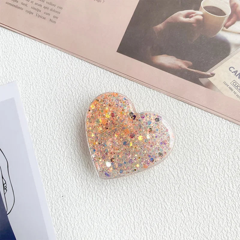 Stylish Glitter Sequins Love Heart Smart Tok For Magsafe Magnetic Phone Griptok Grip Tok Stand Universal Phone Smart Tok Holder
