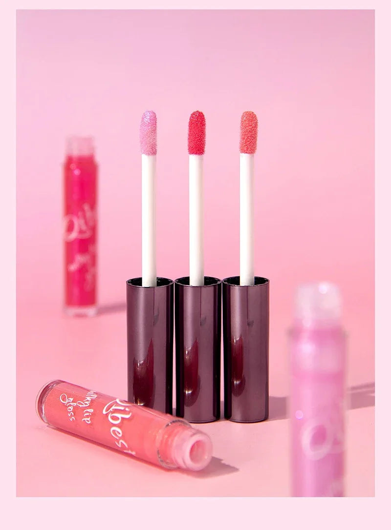 Shimmering Taro Purple Lip Gloss Moisturizing Plumping Gold Sparkle Lip Gloss Glassy Jelly Shine Liquid Lipstick for Sexy Makeup