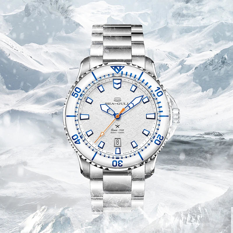 Seagull Ocean Series Pro Men Diving Watch Ice Wing Snow Region 300M Waterproof Luminous Calendar 43.5mm Sapphire Metal Strap1212