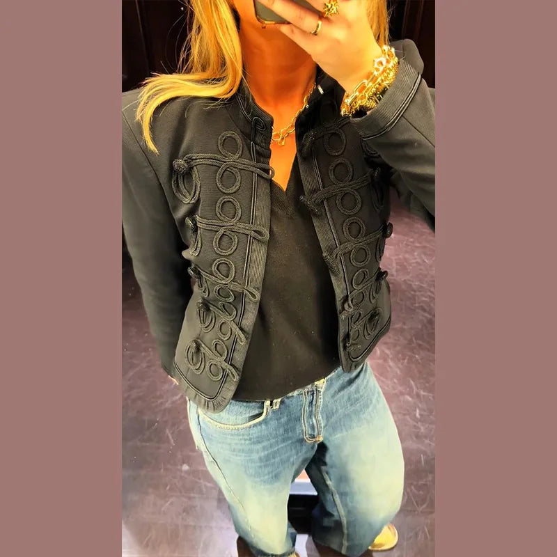 Fashion Women's Jacket O-neck Full Sleeve Single Breasted Female Napoleon Jackets 2026 Spring New Chic High Street Lady Coats