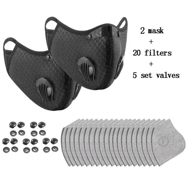 Cycling Face Mask with Filter Big Size Dust Mask Sport Washable Reusable Summer Face Mask for Men Bandana Actived Carbon Filters