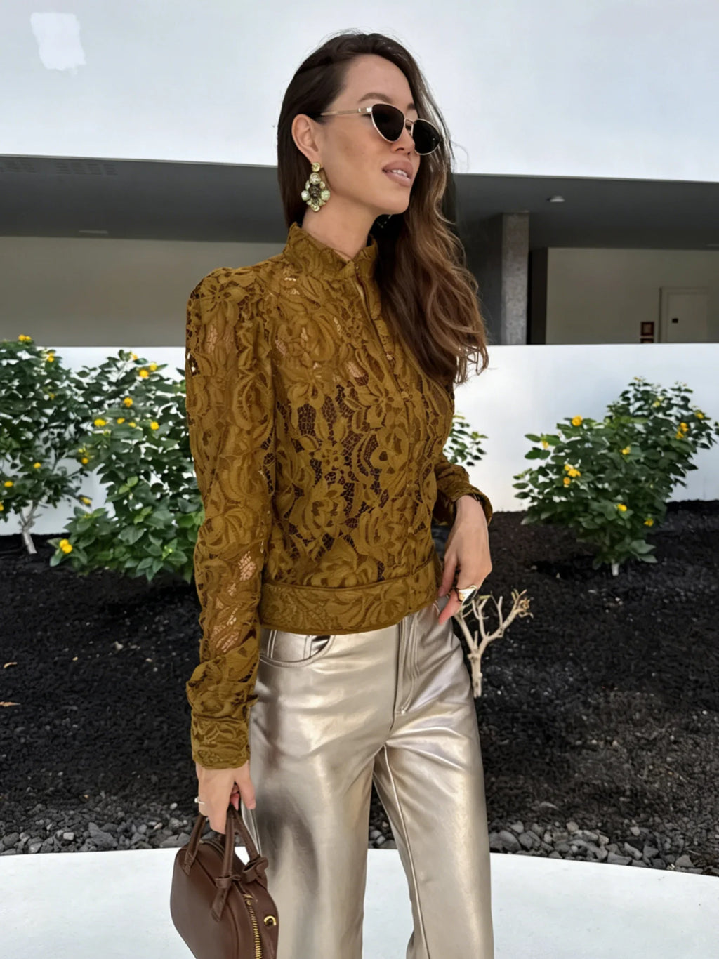 Ladies Elegant Hollow Out Lace Blouse 2026 Chic See Though Single Breasted Long Sleeve Shirts Spring New Female Blouse Shirts