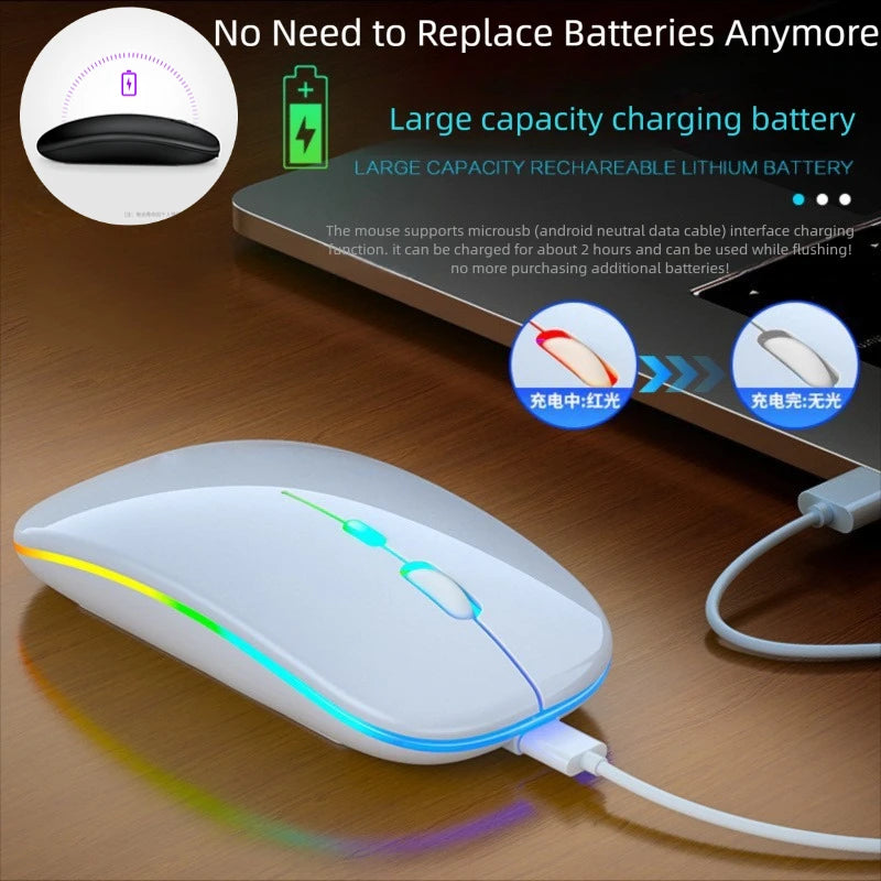 Rechargeable Wireless Mouse Bluetooth-compatible 2.4GHz Dual Modes Computer Mice with Nano Receiver for PC Laptop Macbook