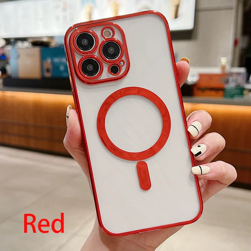 Electroplated magnetic Magsafe wireless charging case suitable for iPhone 11 13 12 14 Pro XS Max X XR 8 Plus silicone phone case