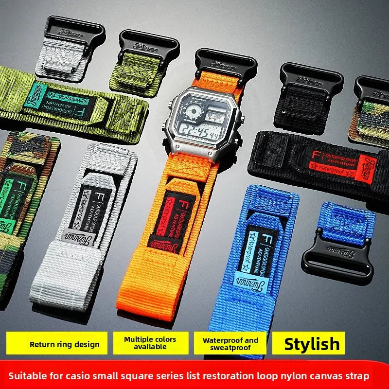 AE1200 Loop Design Nylon Canvas Strap For Casio Watches A158W/A168/W-216H/F-91/AE1300/1500/AE-1200 Outdoor Sports watchband 18mm