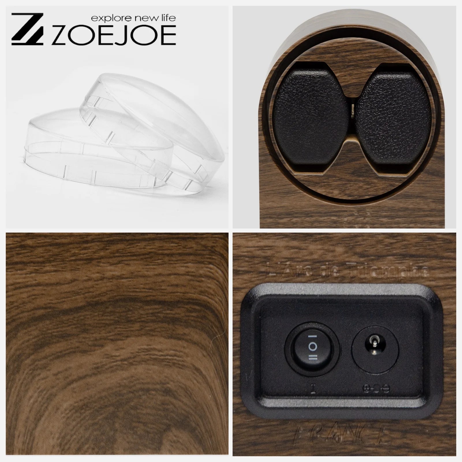ZOEJOE Automatic Watch Winder Wood Grain Color Usb Cable Supply Low Noise Flexible Pillow For Universal Watch Gifts For Friends