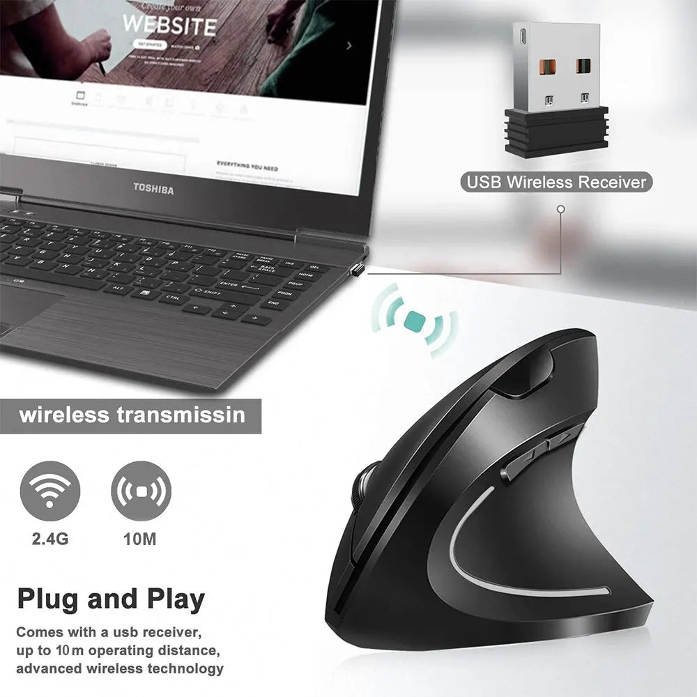 Vertical Ergonomic Gaming Mouse Wireless Rechargeable Gamer Mouse Kit Optical 2.4G Mouse For PC Laptop Computer Desktop USB Mice