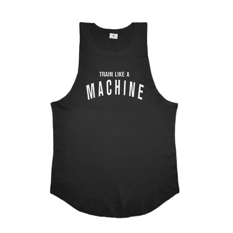 TRAIN LIKE A MACHINE Cotton Bodybuilding Tank Top Mens Workout Singlets Fitness Stringer Clothing  Sleeveless Men's casual vest