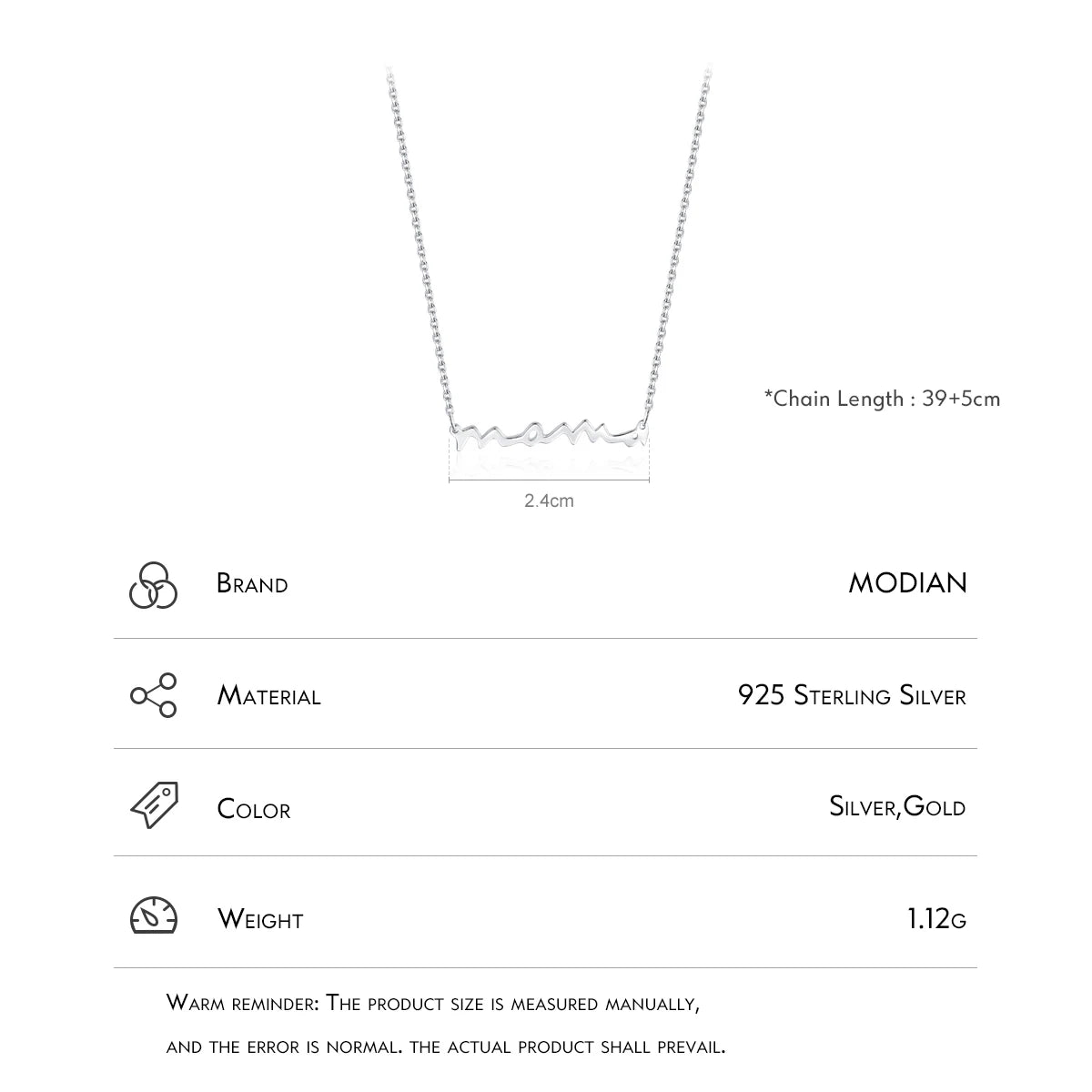 MODIAN Classic Design 925 Sterling Silver Letter Mama Pendant Necklace For Women Mom Mama Mother's Day birthday Christmas Gift