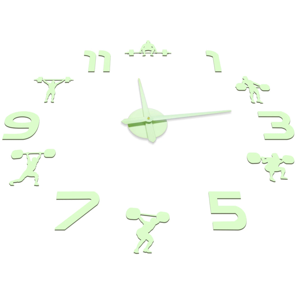 Weightlifting Fitness Room Wall Decor DIY Giant Wall Clock Mirror Effect Powerlifting Frameless Large Wall Clock GYM Wall Watch