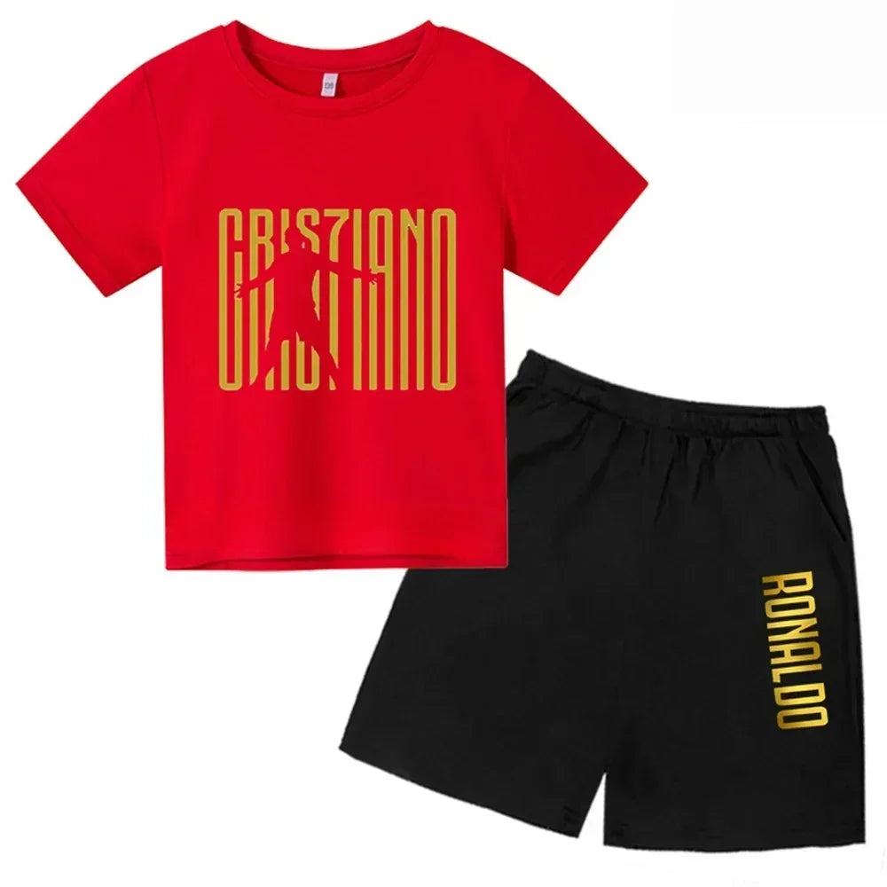Summer CR7 Star Print Kids T-shirt Top and Shorts 2pcs Set Boys/Girls 3-13Y Children Clothes Sunshine Casual Fashion Sportsuit