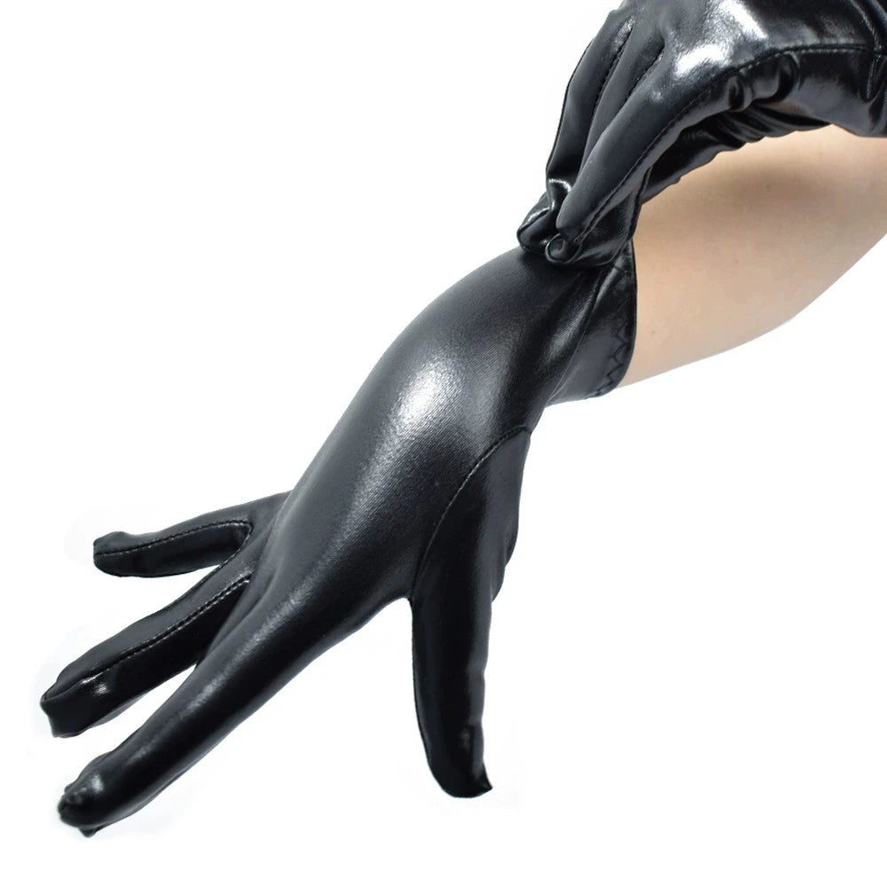 Ladies' black leather gloves sexy photo leather gloves ladies' autumn and winter warm driving gloves