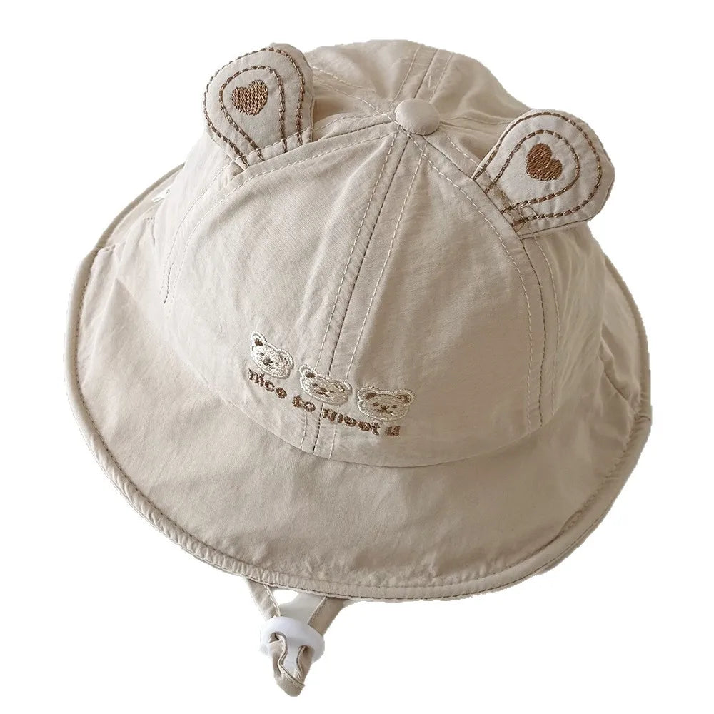 3-16 Months Korean Baby Hat Spring Summer Cute Bear Quick Drying Basin Hat Newborn Baby Sunscreen Bucket Hats
