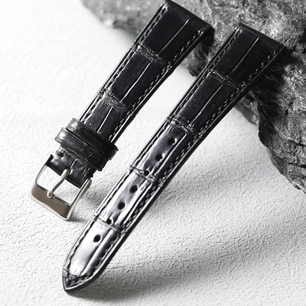 Handmade Crocodile Leather Watchband, Bamboo Pattern 18 19 20 21 22MM Vintage Brown Black, Short S/M Soft Bracelet
