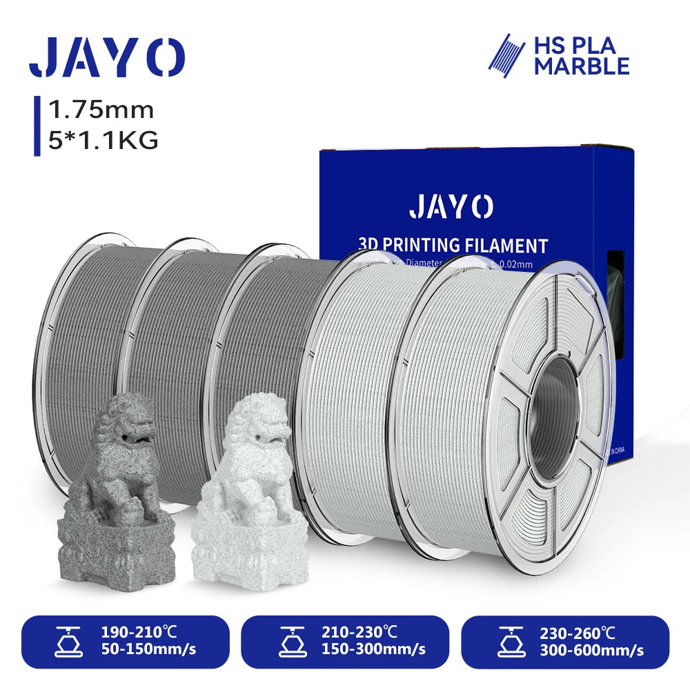 JAYO 5Rolls 3D High Speed Marble PLA/HS Matte PETG/HS PLA Filament 600mm/s High Speed 3D Printer Non-toxic Filament 1.1KG/roll