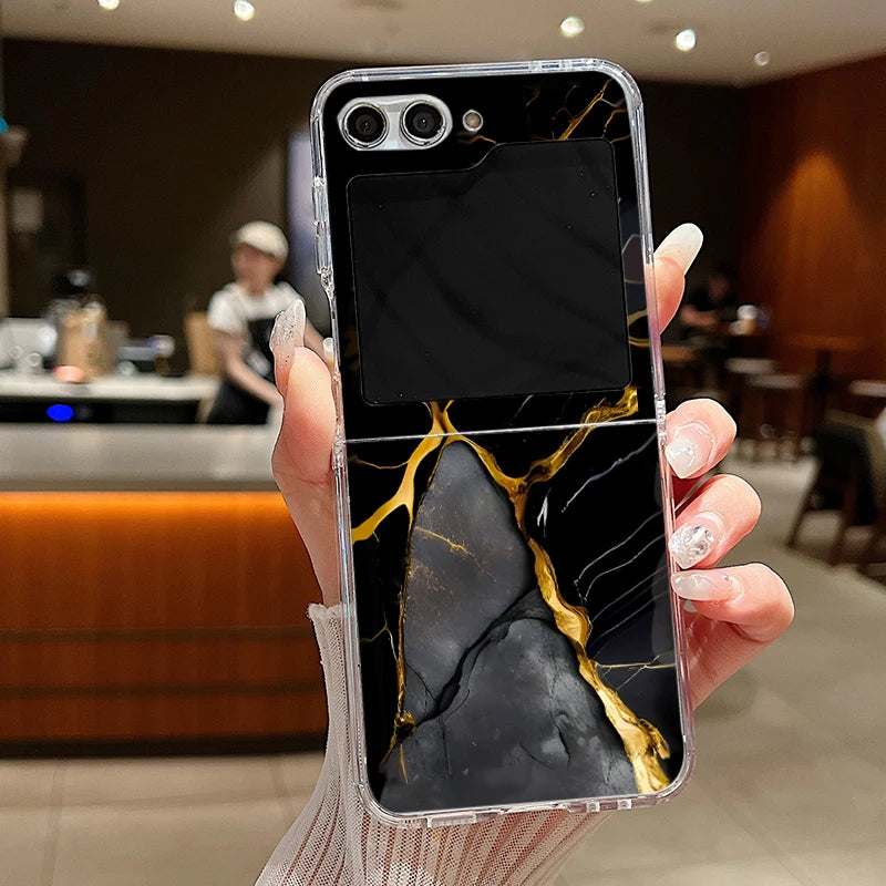 For Samsung Galaxy Z Flip 7 6 5 4 3 Case Watercolor Marble Pattern Hard Clear Folding Cover For Samsung Z Flip6 Flip5 Flip7