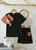 Summer Simple And Fashionable Short-Sleeved Set Imitating Plush Bear Patterns