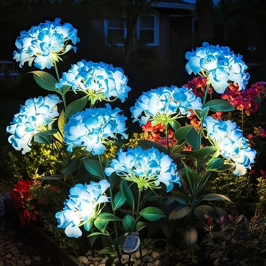Garden Summer Home Weddig Holiday Decor 3 Heads Artificial Hydrangea Flower Landscape Ground Lights Outdoor Solar LED Lawn Lamp