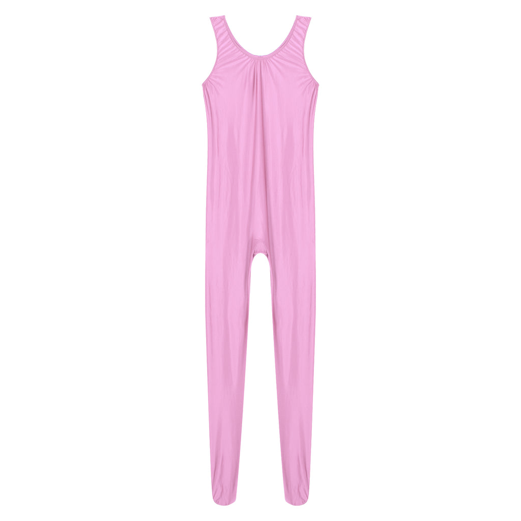 Women's Sleeveless Full Body Bodysuit Glossy Jumpsuit Gymnastics Fitness Swimming Leotard Pole Dance Costume Clubwear Lingerie