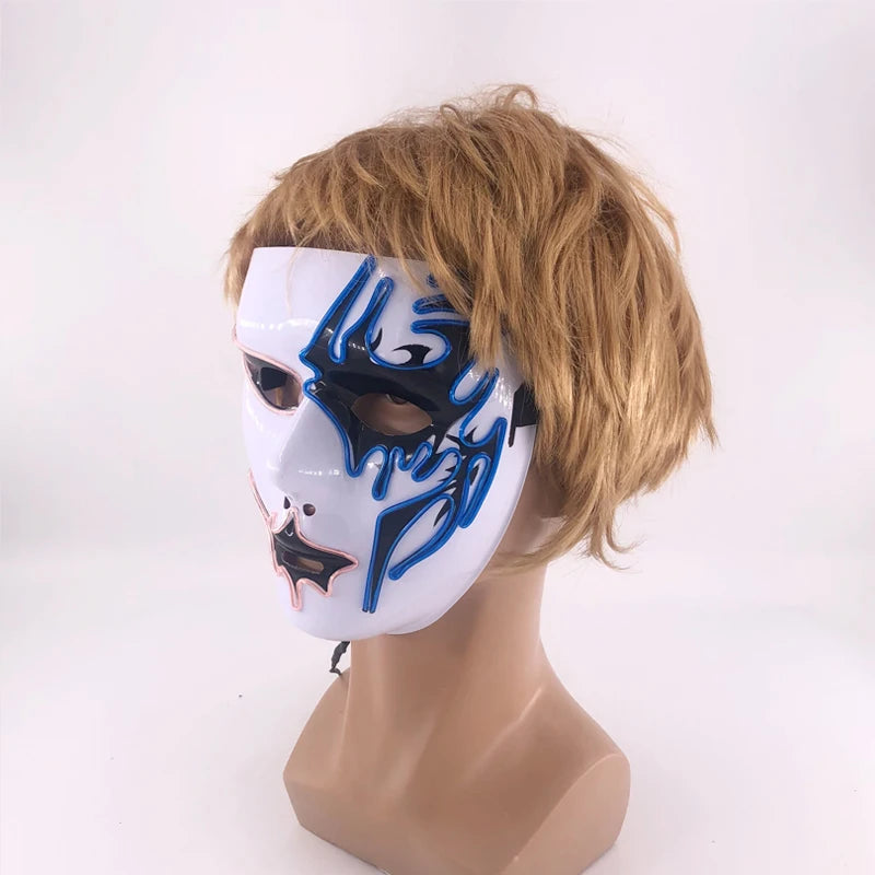 LED Hand-painted Mask Halloween Carnival Masquerade Cosplay Horror Accessory Men's Mask Weird Face Mask Glowing Mascara Disfraz