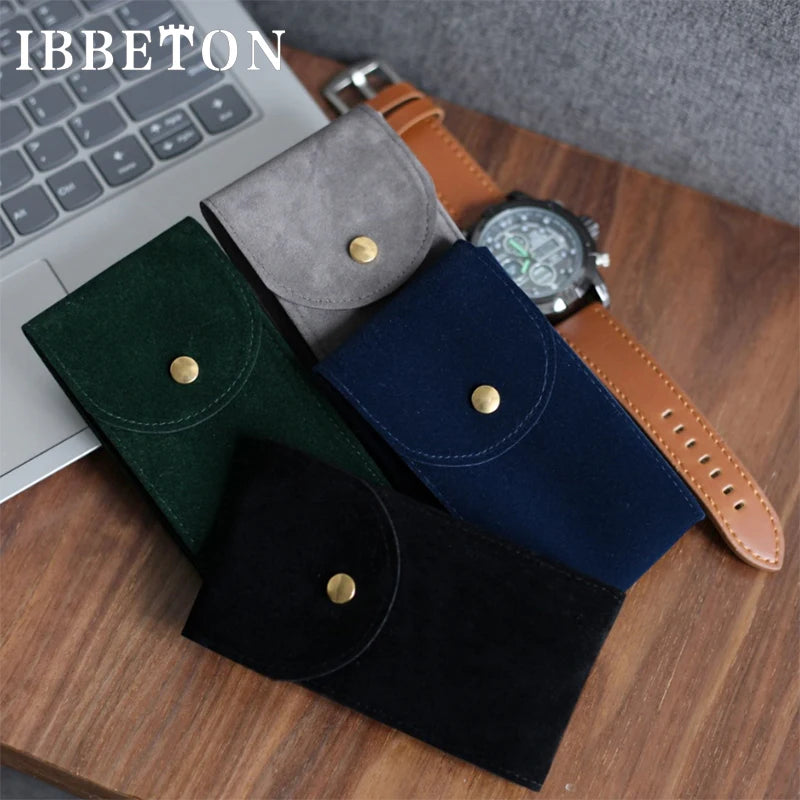 IBBETON Watch Bag Blue and Black and Brown Flannelette Gift Bag Travel Storage Case Durable Portable Watch Dust Protection Case