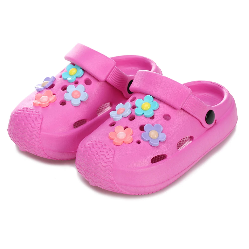 Summer Kids Home Slippers Children's Shoes Slippers Soft Anti-Skid Flower DIY Hole Shoes for Boys Girls Beach Shoes
