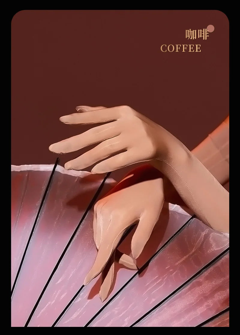 Sexy Women 8D 912 Pin Oil Glossy Shiny Elastic Glove Sheer See Through Ultrathin Sunscreen Driving Glove Luxury Candy Color