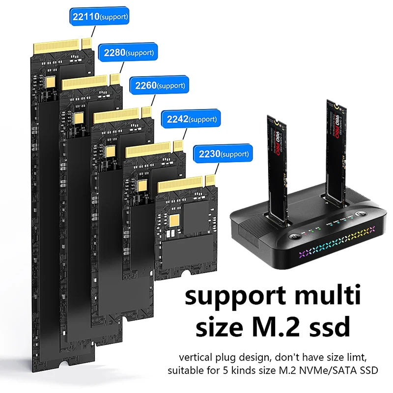 M.2 NVMe/SATA Dual-Bay Hard Drive Docking Station Offline Clone Hard Disk M.2 SSD Duplicator USB3.2 GEN2 SSD Adapter Enclosure