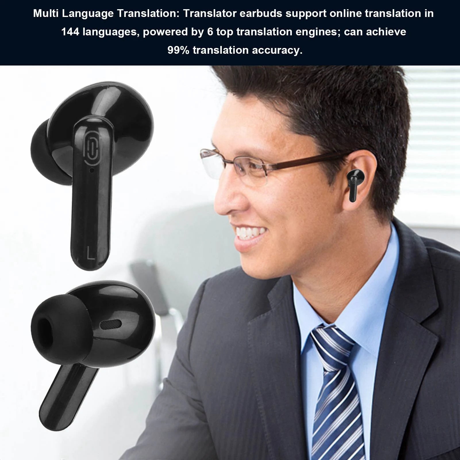 Language Translator Earbuds Support 144 Languages Translate Travel Shopping Multifunctional Bluetooth Language Translator Device