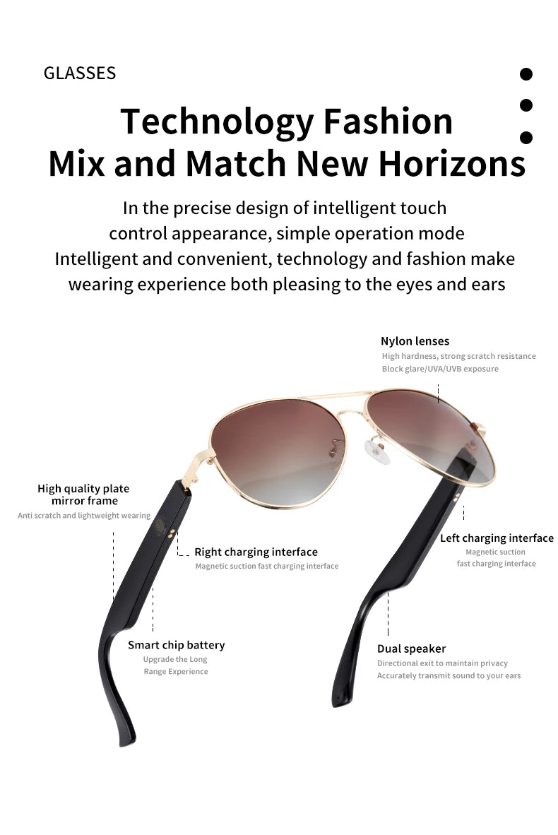 Smart Sunglasses Bluetooth glasses,Wireless HD UV Protective Lens Eyewear Waterproof Speaker,listen to songs, talk sunglasses