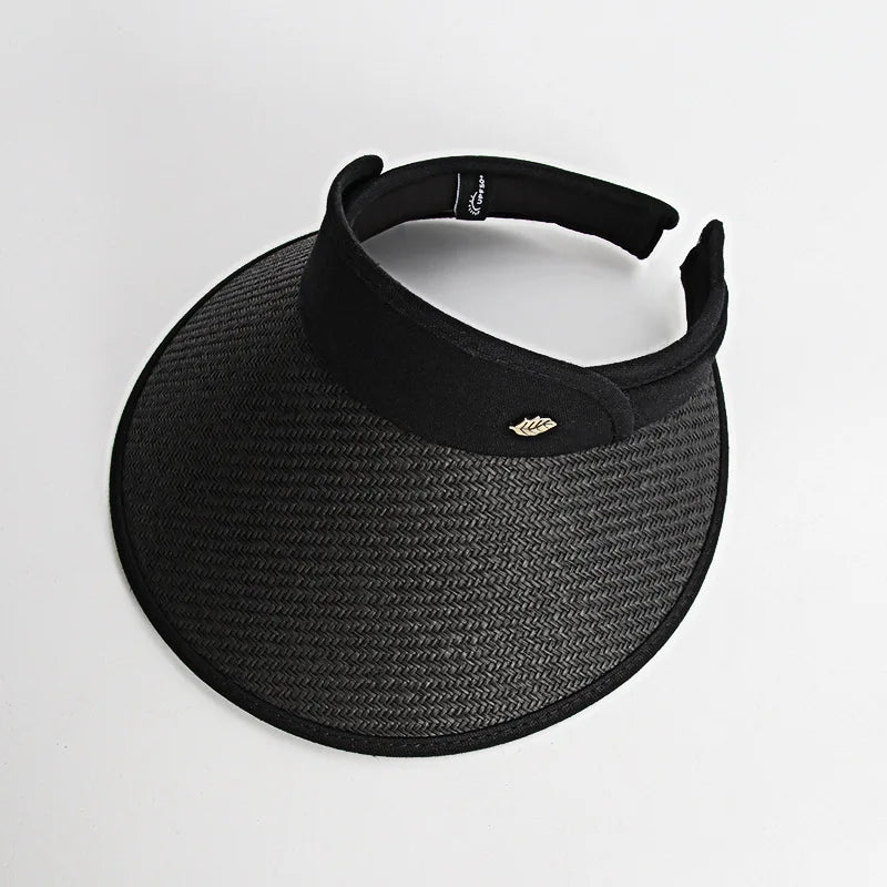 Hats for women Summer hat sun hat empty top Korean version headband black glue straw cap beach caps sunscreen panama  UTHAI S87