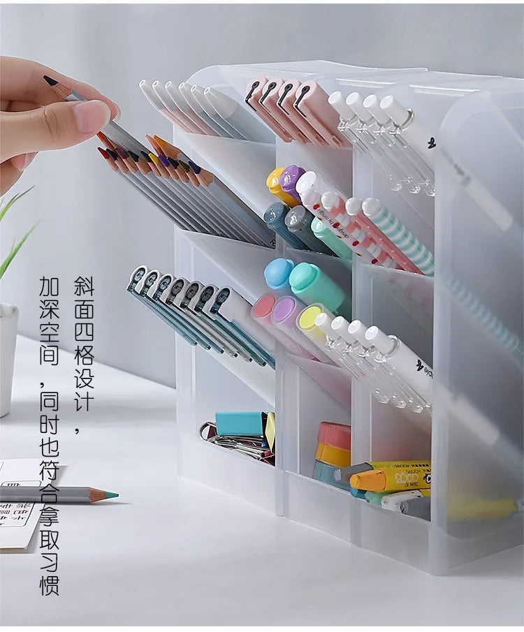 1Pcs Semi Transparent Frosted Pen Holder Slanted Makeup Brush Lipstick Organizer Multifunctional Stationery Storage Tube