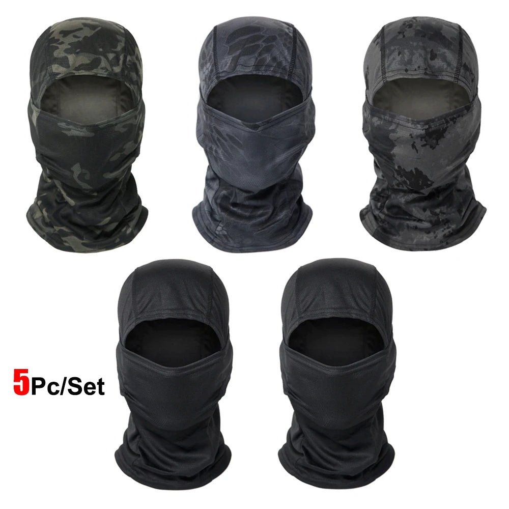 5Pcs/Set Camouflage Balaclava Hat Cycling Full Face Mask Multi Functional Scarf Headscarf Motorcycle Bike Skiing Helmet Lining
