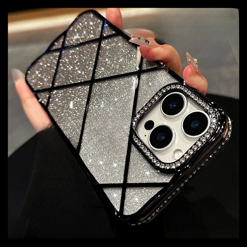 Luxury Diamond Case for iPhone 16Pro 15Pro Max Rhombus Transparent Plating Soft Silicone Cover for iPhone 15 16 13 12 14 Pro Max