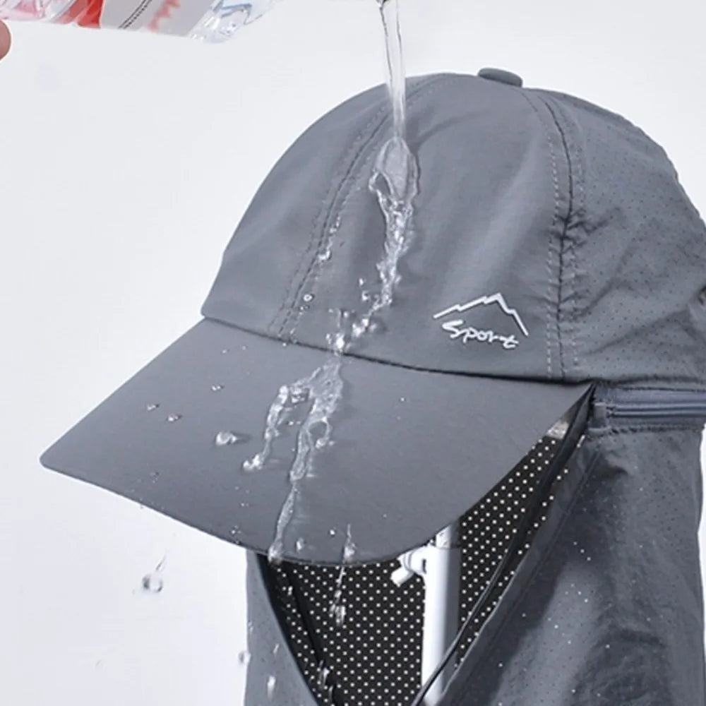 Portable Face Mask Man Sun Hat Mesh Breathable Sun-cream Bucket Hat Detachable Shawl Wide Brim Outdoor Fishing Cap Man Woman