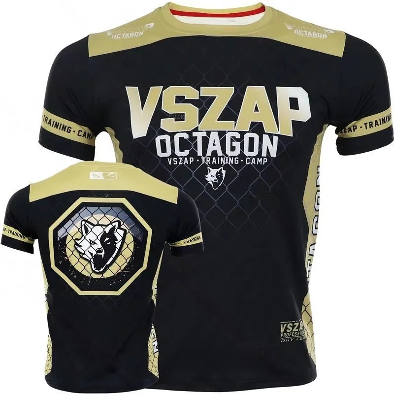 2026 New Men's Muay Thai T Shirt Summer Breathable Quick Dry Tees Running Fitness Sports Outdoor Boxing Wrestling Tracksuits