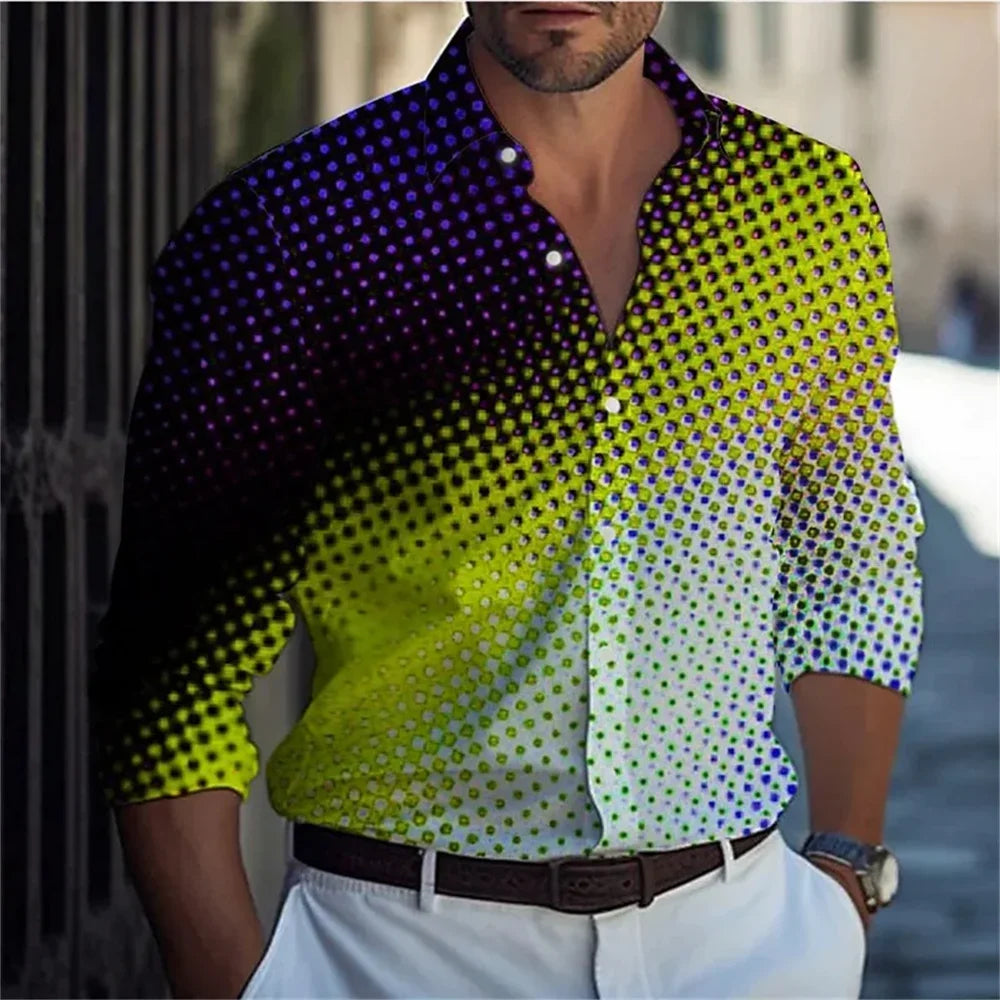 Men's long sleeved shirt striped spotted pattern 3D printed top for spring and autumn new fashion casual men's unisex clothing