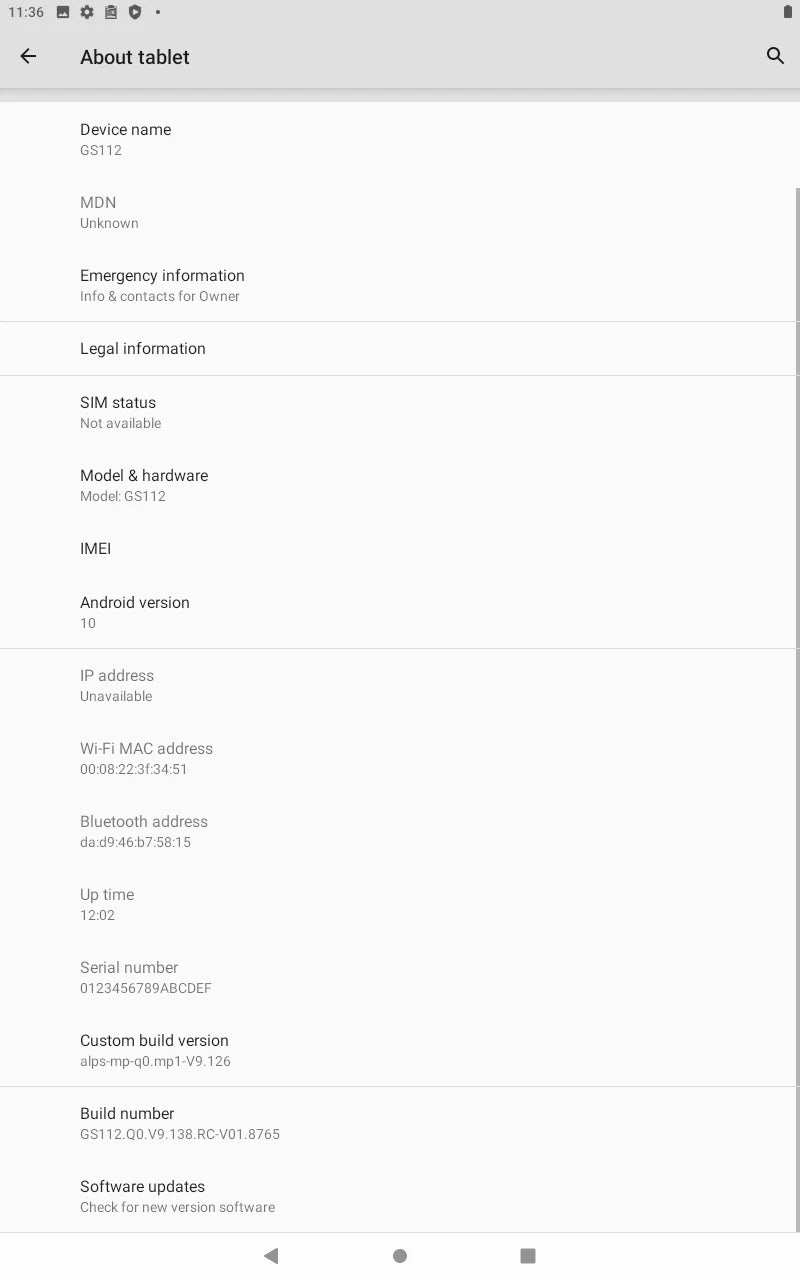10.1 INCH RAM 2GB ROM 32GB Android 10 Tablet PC GS112 MTK8765  Quad Core 1.3GHz  WIFI Dual Camera 1280*800 IPS Screen