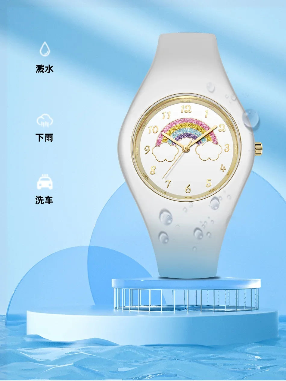 Ladies Fashion Watch Couple Quartz Watch Jelly Color Rubber Sports Clock Suitable for Women Men Starry Earth Rainbow Watch